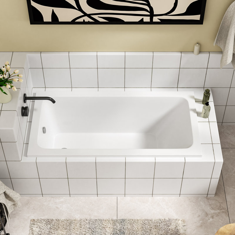 58" x 29.5" Rectangular Acrylic Soaking Drop in Bathtub with Drain