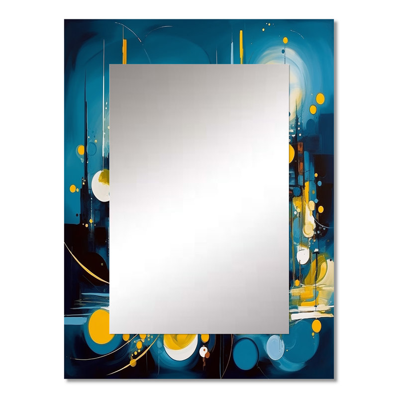 Bleu et jaune pierre fluide II - miroir mural unique en marbre, miroir moderne, impression d'art en métal, 32 po x 24 po