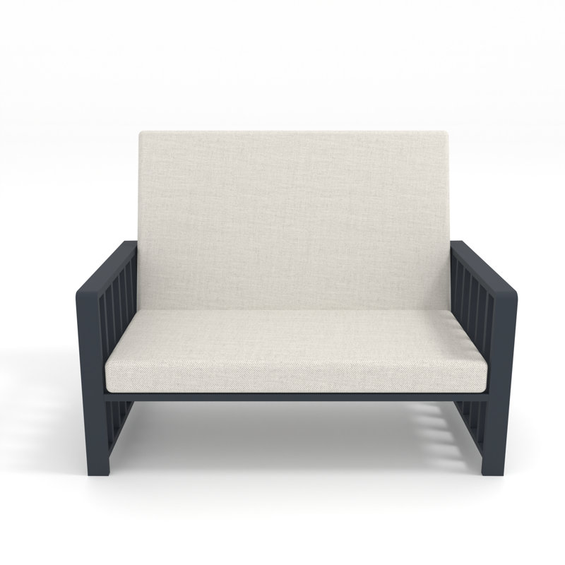 Caler 132 cm W Patio Sofa with Cushions, Beige, Grey