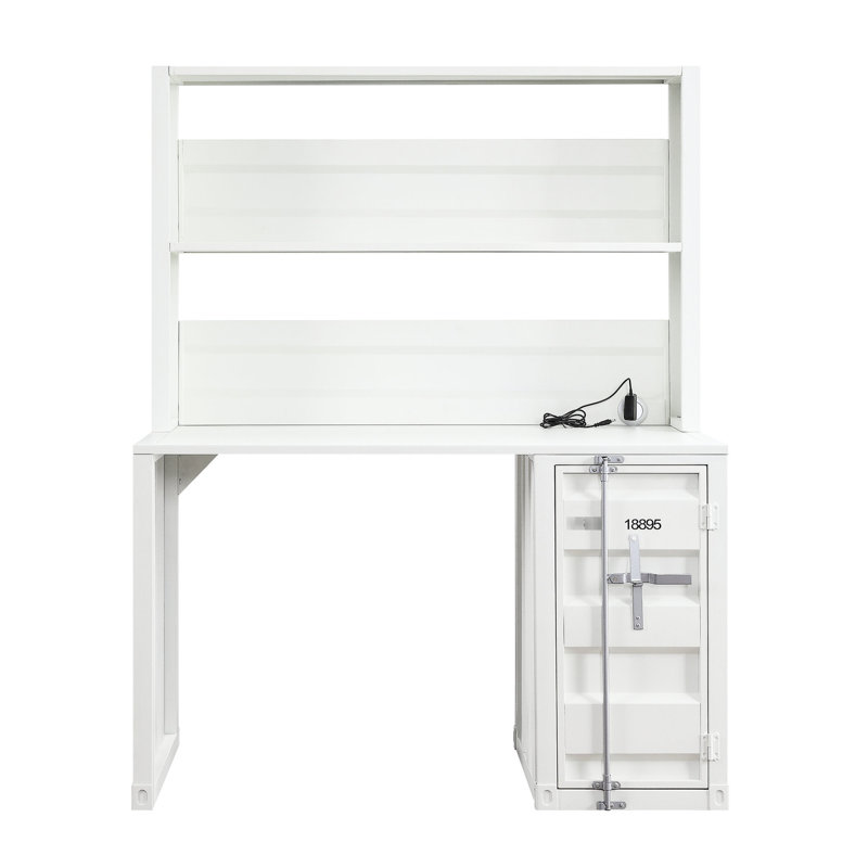 Bureau d'écriture avec verrou en métal blanc Largeur du bureau, panneaux de cargaison encastrés de hauteur de 58,98 po, tablette de rangement de H 20 po x P 12 po, limite de poids de 100 lb