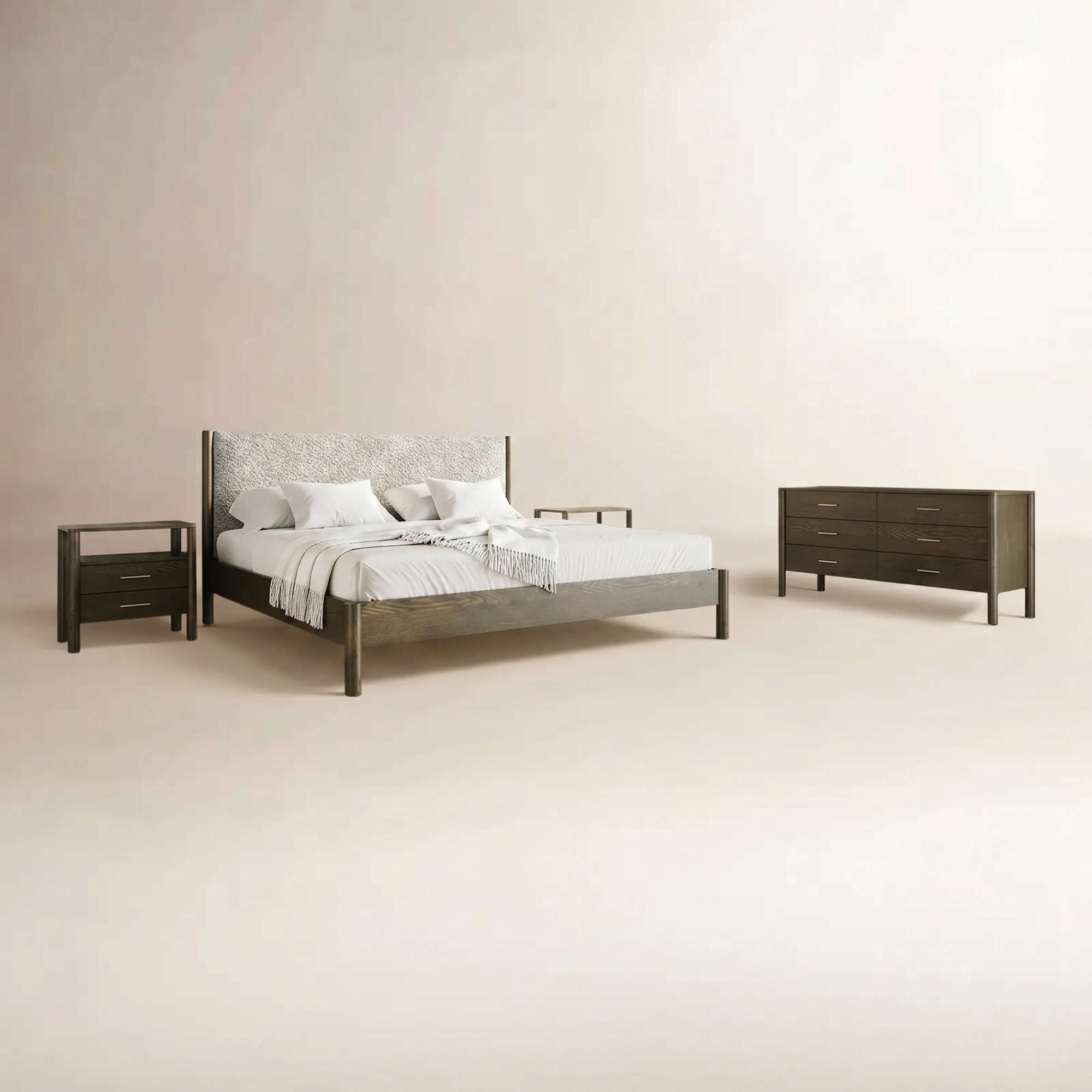 Paradis Carolina - Modern Grey Fabric + Wenge Bedroom Set, King