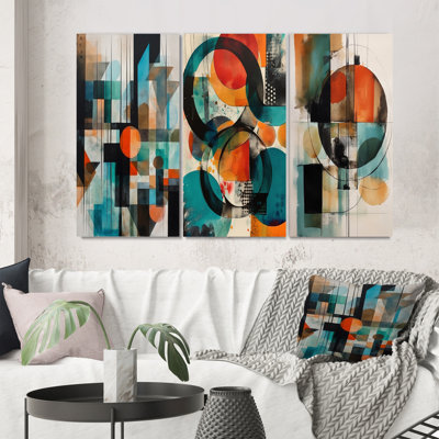 3 pièces sur toile - Explorations géométriques abstraites orange