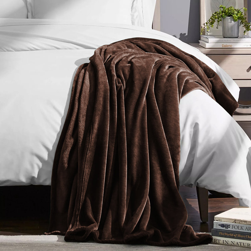 Reversible Plain Weave Fleece Throw Blanket, Single, Coffee