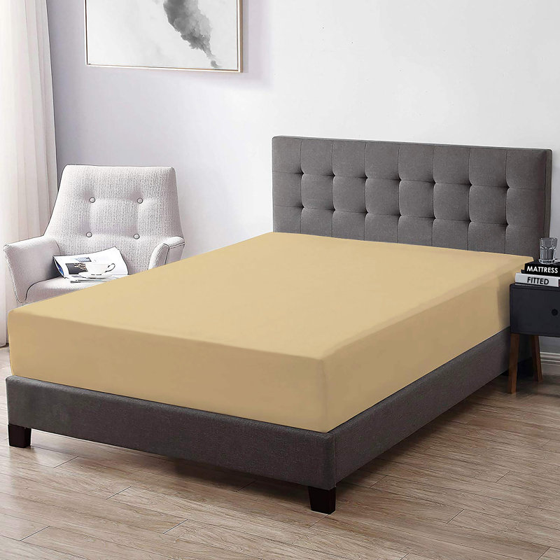 Egyptian Cotton Sateen Fitted Sheet, Queen, Sand