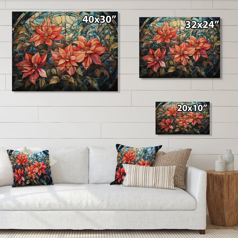 Fleur de poinsettia II, impression sur bois, H 24 po x l 32 po x P 0,78 po