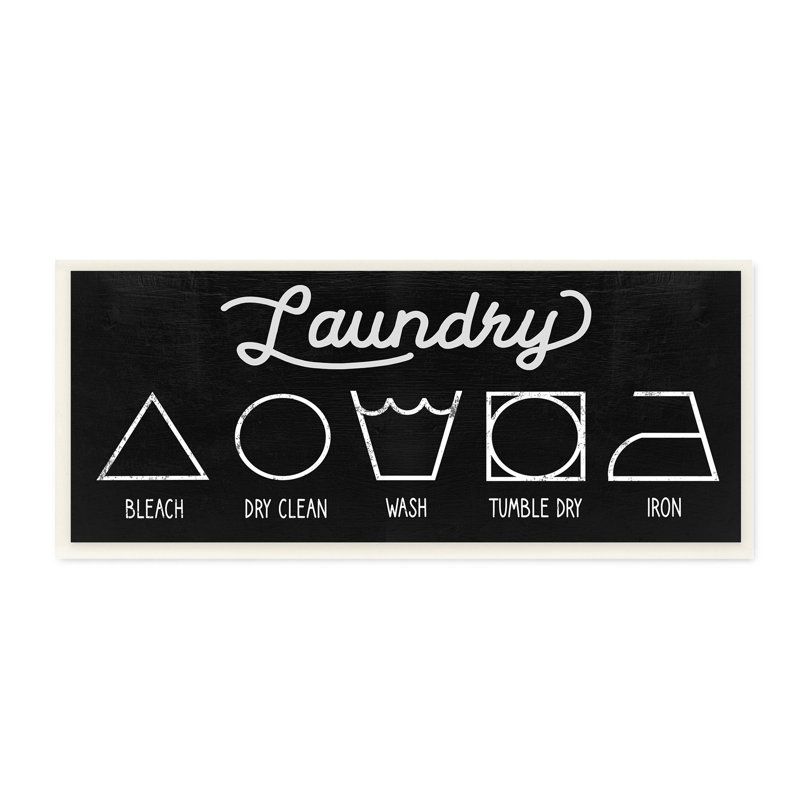 Guide de nettoyage du symbole du linge vieilli, H 7 po x l 17 po, Plaque de bois