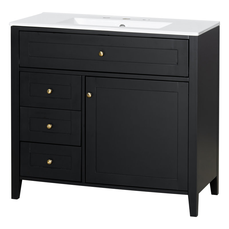 36'' Bathroom Freestanding Vanity With Ceramic Sink, Black
