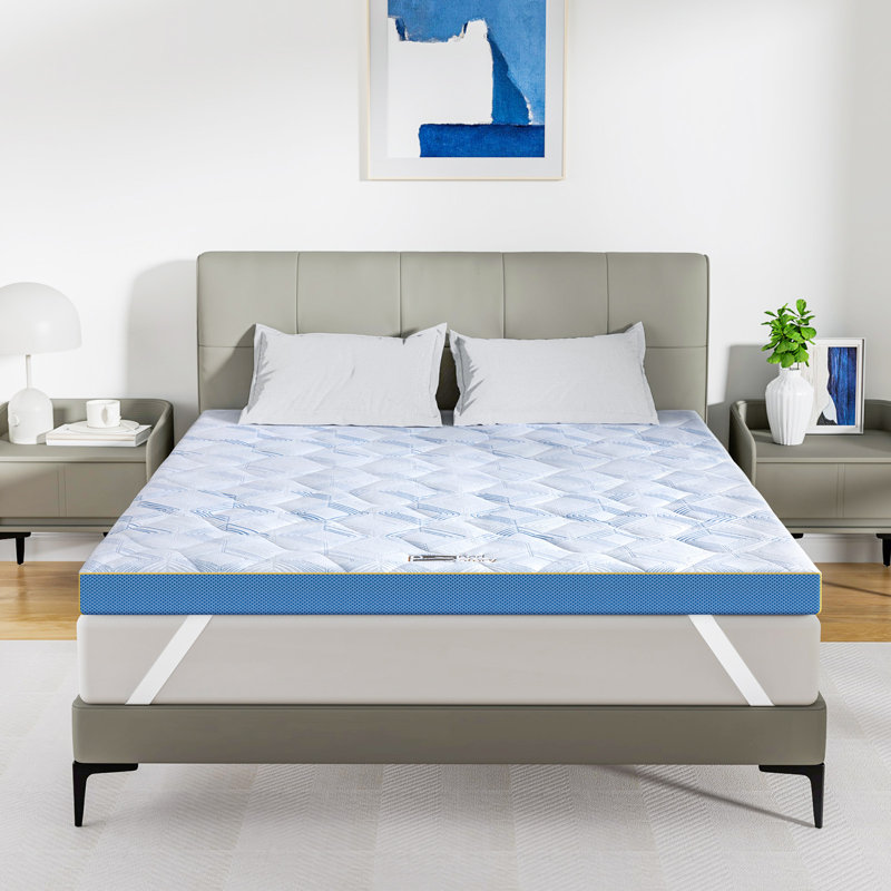 Surmatelas rafraîchissant Bedstory de 7,6 cm (3 po) avec gel, sangles et housse amovible et lavable, Lit double, 3"