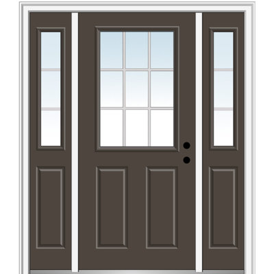 9-Lite Painted Fiberglass Smooth Prehung Front Entry Door with Two Sidelites