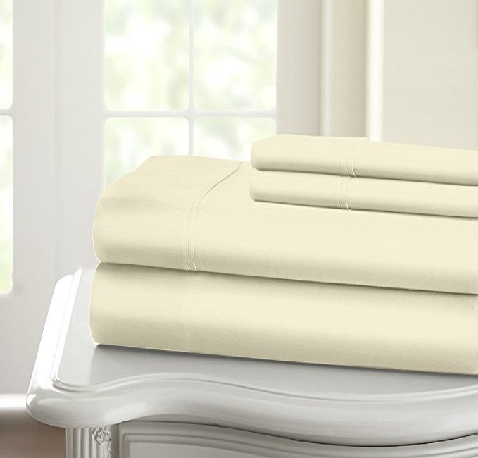 Ensemble de draps Neesa 1200, Ivoire, Ensemble de drap pour lit très grand avec drap-ho