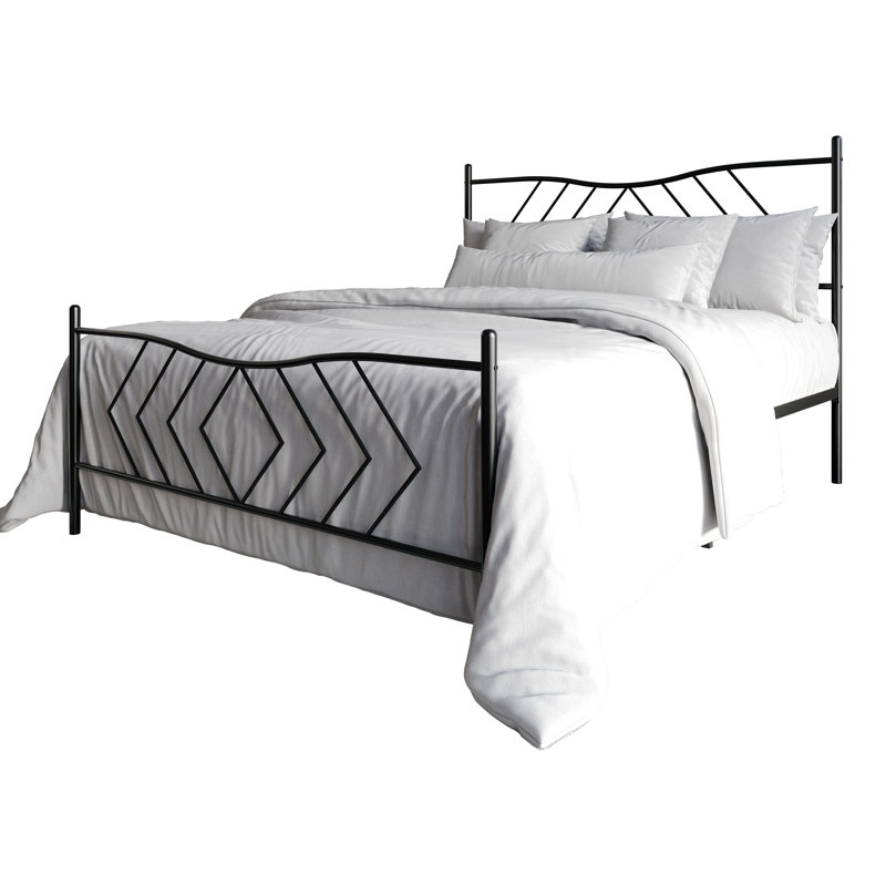 LIT PLATE-FORME GRAND TAILLE EN MÉTAL EN NOIR, Black, Grand lit