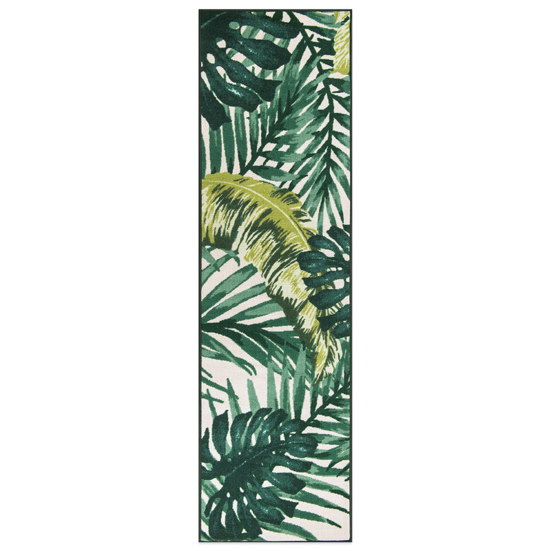 Contemporary Tropical Floral Leaves Non Slip Area Rug, Runner 1'10" x 7'