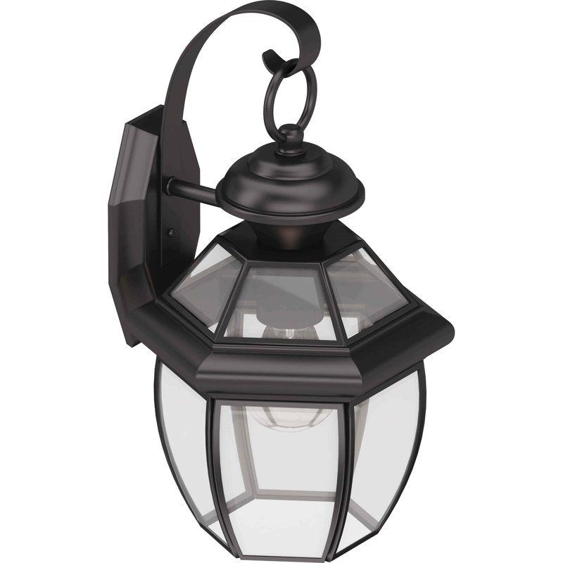 Lanterne murale d'extérieur en bronze antique à 1 lumière avec verre biseauté transparent Ettalyn, Bronze antique