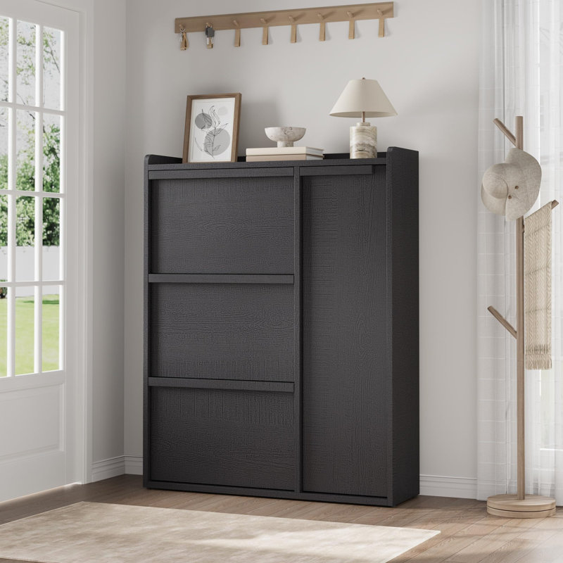 Multi-style Shoe Cabinet   with 2/3/4/6 Flip Drawers Or With 1 Door, Wooden Shoe Cabinet with Adjustable Shelf, for Entryway, Hallway, Living Room