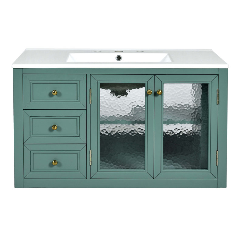 Meuble-lavabo mural sophistiqué avec lavabo en céramique et beaucoup de rangement