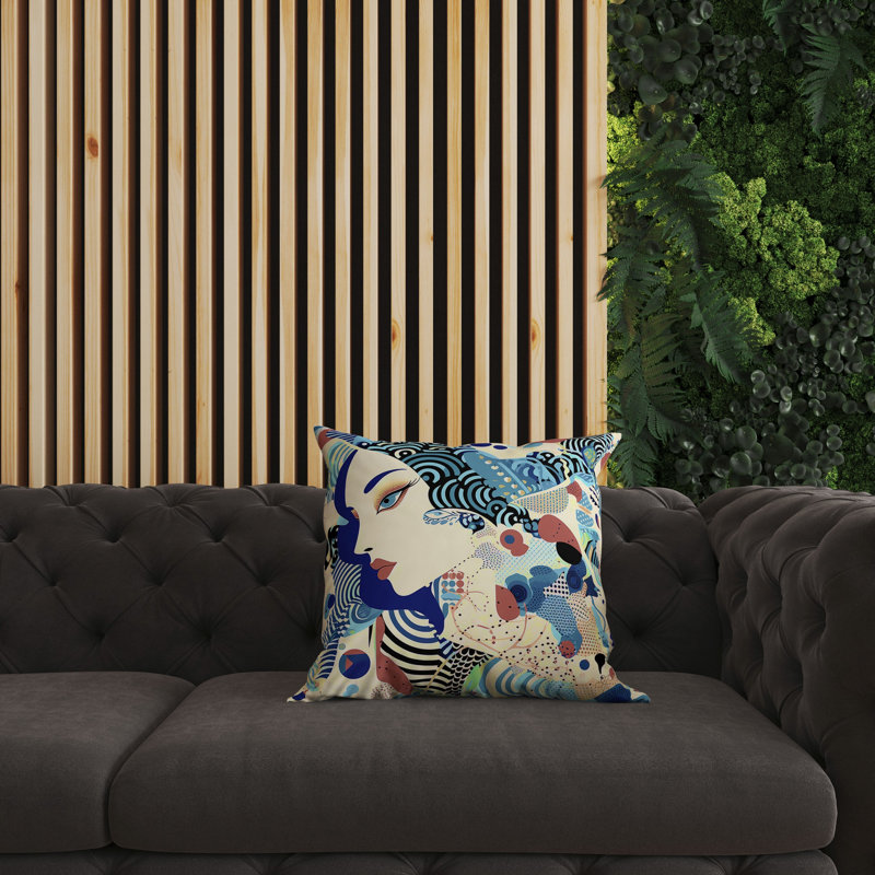 Geometric Square Cushion, 51cm H x 51cm W, Blue/Cream Geometric