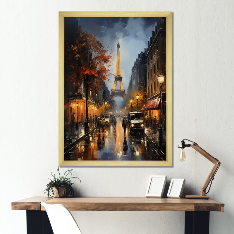 Boulevards de la Tour Eiffel, impression sur toile, Cadre doré simple, H 32 po x l 16 po x P 1 po