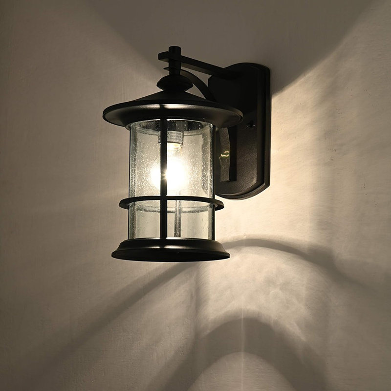 Textured Black 10" Outdoor Light Fixtures Wall Mount, Waterproof Front Porch Light Fixtures With Clear Seedy Glass, Outdoor Wall Lights For House Front Porch, Patio, Backyard