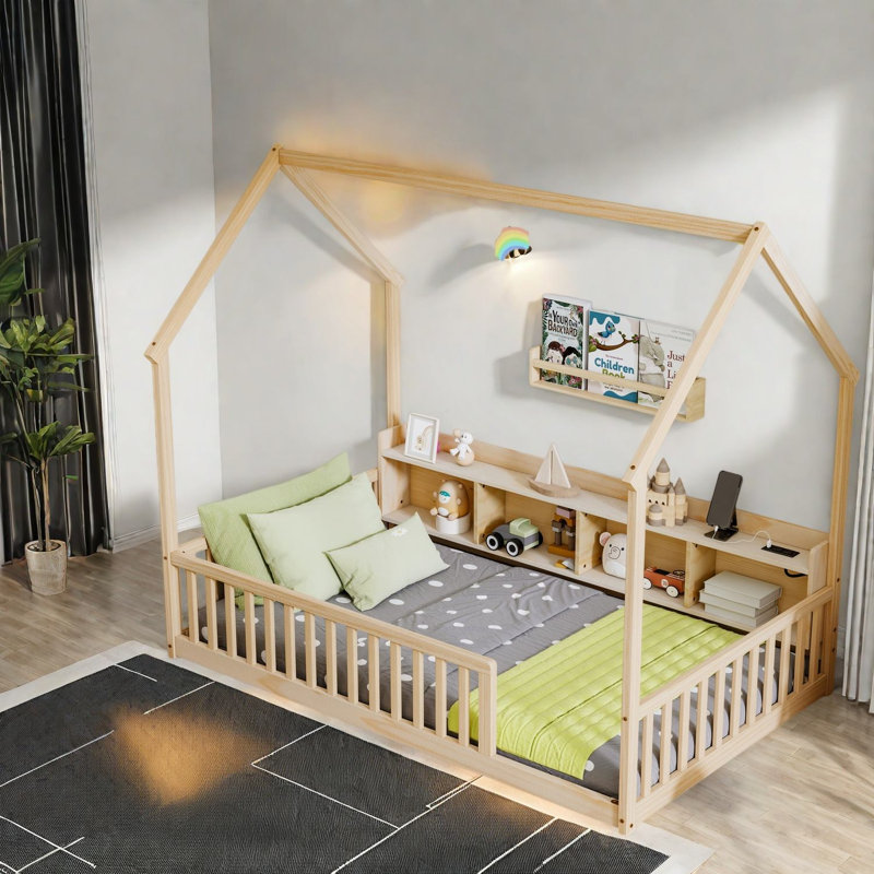 Lits avec rangement, lit simple en bois de pin pour chambre d'enfant