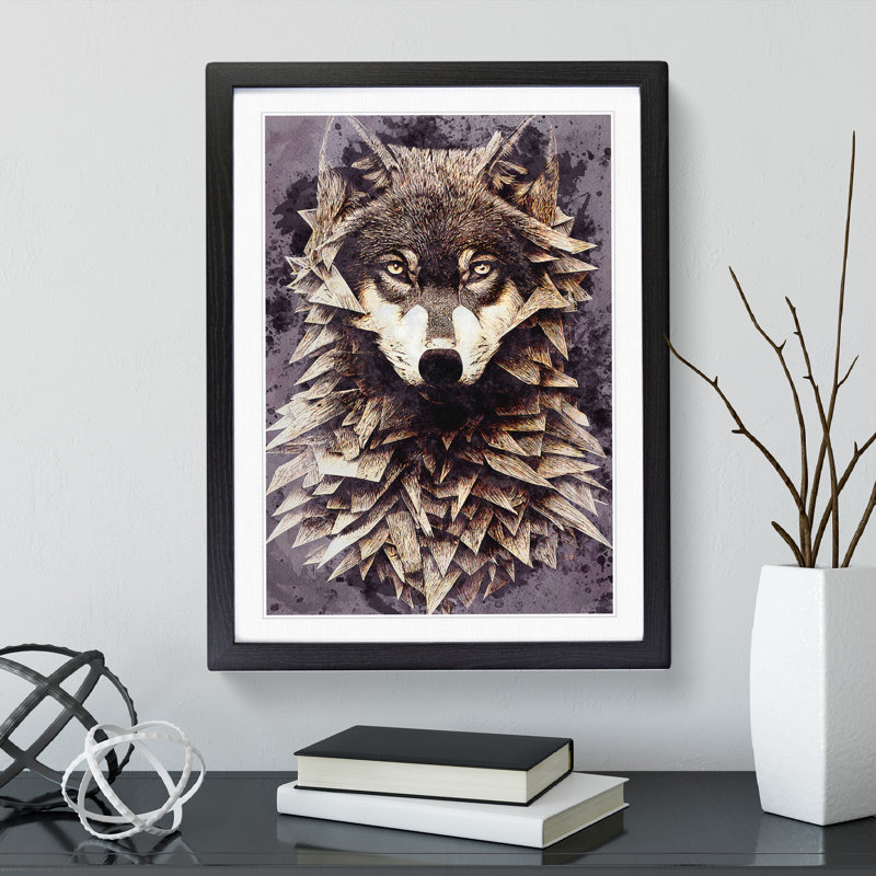 Spiked Wolf No.2 - Single Picture Frame Print, 46cm H x 34cm W x 2cm D, Black Framed