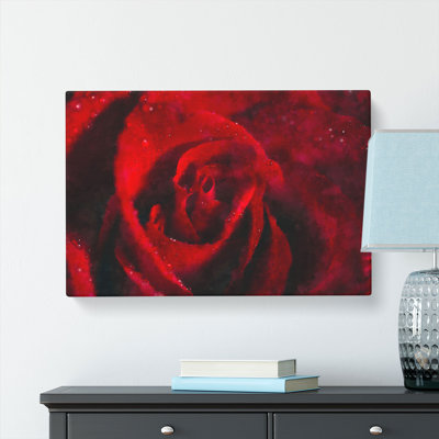 Drops Upon A Red Rose - Wrapped Canvas Painting