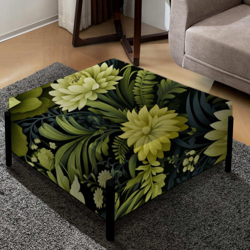Green Damask Ferns Oasis - Damask Large Square Ottoman