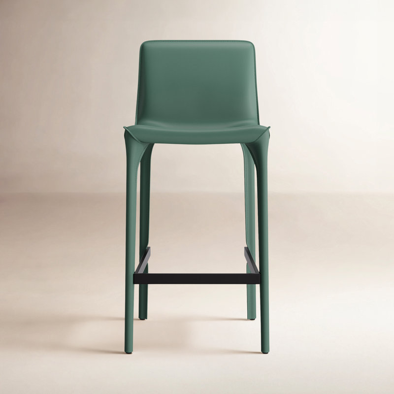 Tabouret de bar H 26 po entièrement assemblé, tabouret de bar rembourré en cuir Saddle avec siège rembourré, tabouret de bar à hauteur de comptoir avec repose-pieds à structure en métal pour îlot de cuisine, vert