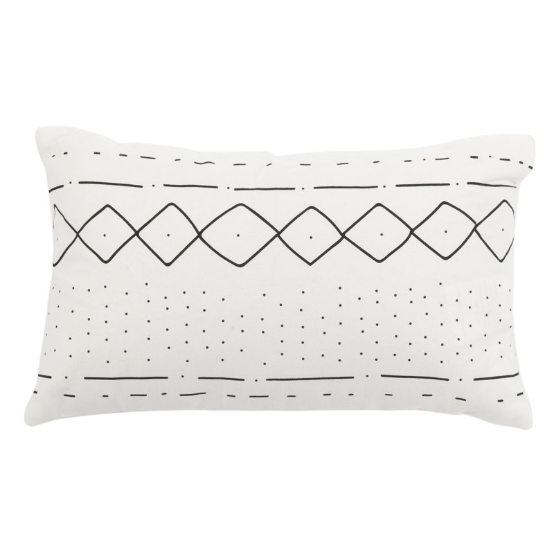 White Cotton Rectangular Abstract Throw Pillow