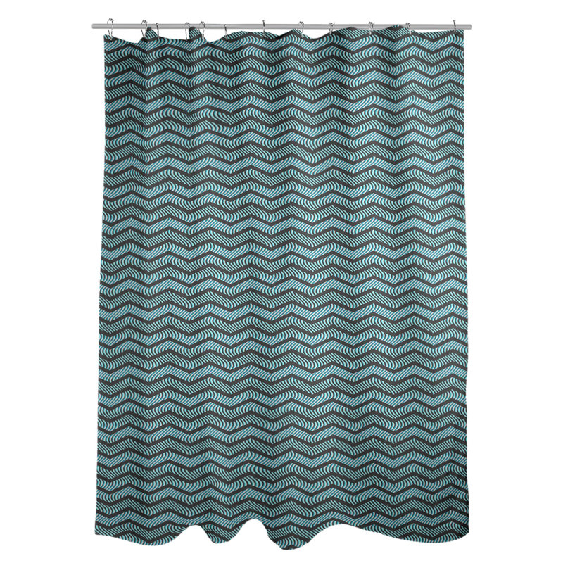 Rideau de douche simple à chevrons ondulés, Noir / bleu sarcelle
