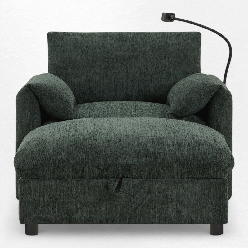 Fauteuil d'appoint rembourré avec repose-pieds avec rangement, Vert
