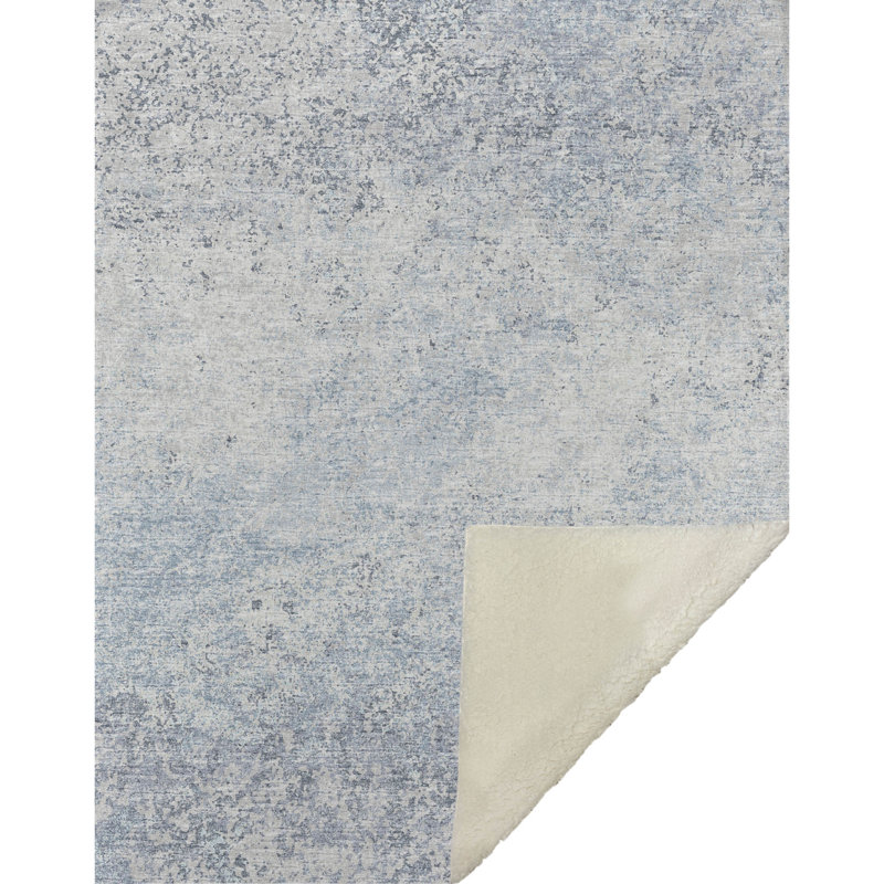 Jeté en sherpa de qualité supérieure lavable à la machine Addison, Bleu abstrait 1