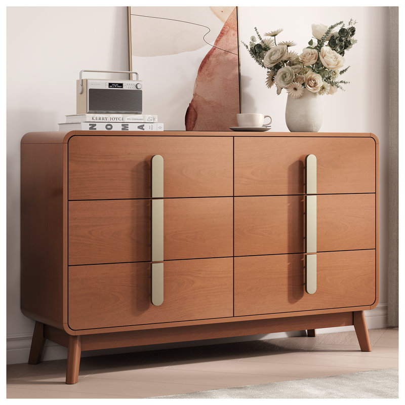 Commode Mid-Century moderne, commode 6 tiroirs avec rangement, commode, Brun