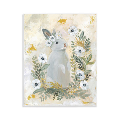 Bunny with White Blooms Wall Plaque Art by Mackenzie Kissell