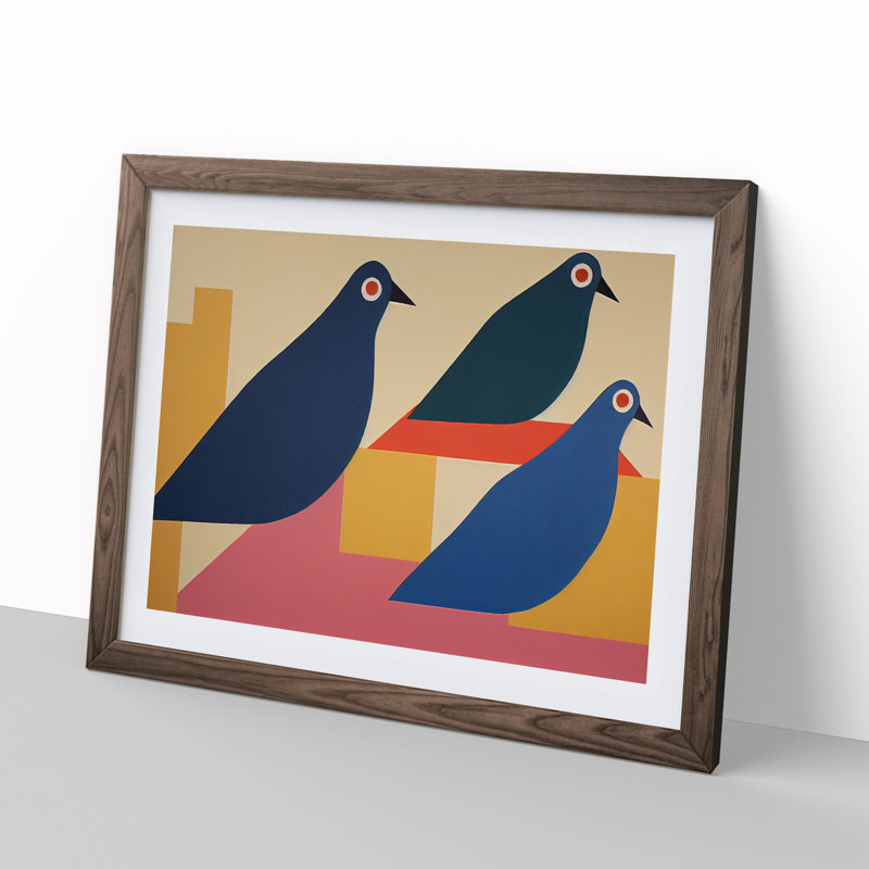 Abstract Pigeon Birds Vol.2 - Framed Print, 34cm H x 46cm W x 2cm D, Walnut