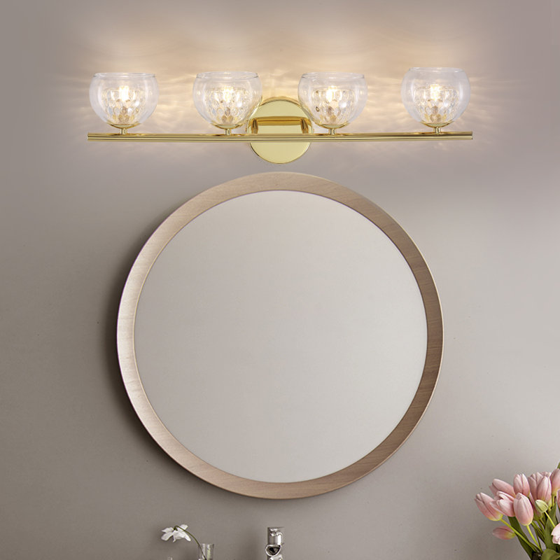 Éclairage de salle de bain à intensité variable en cristal 4 lumières pour salle de bain avec abat-jour en verre transparent Cono