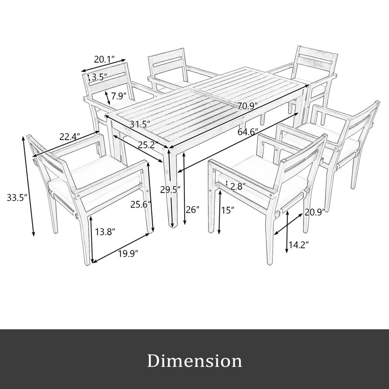 Table et chaises de salle à manger d'extérieur en bois d'acacia convenant au patio, au balcon ou à la cour arrière, Brun