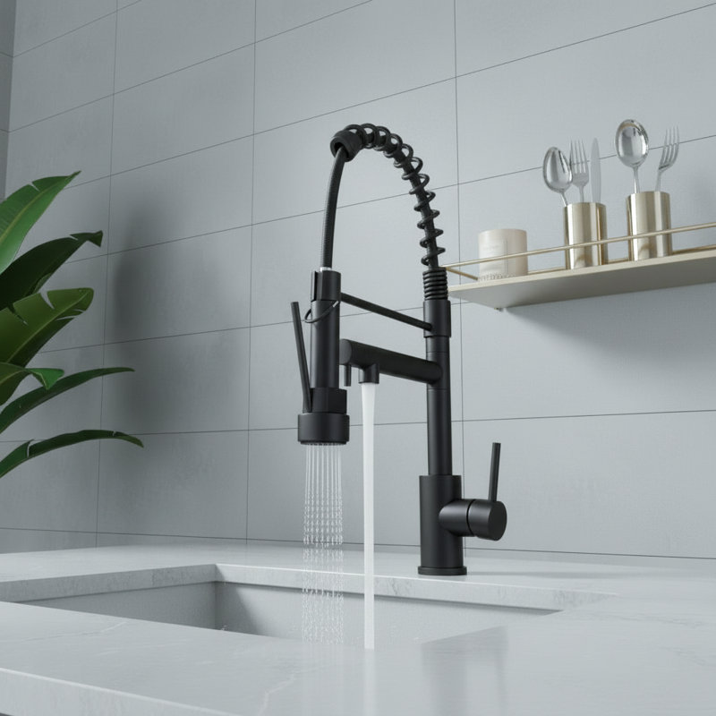 Robinet de cuisine noir mat avec douchette extractible, poignée simple tactile, acier inoxydable | Idée de cadeau