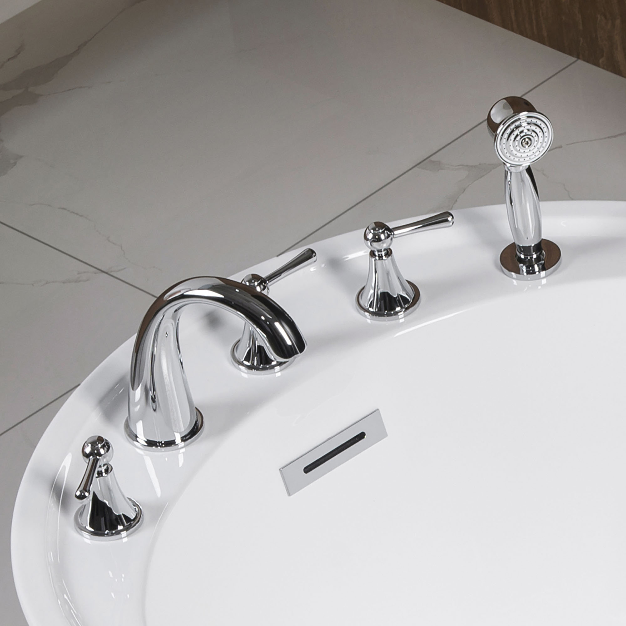 WoodBridge 3 Handle Deck Mounted Roman Tub Faucet with Diverter ...