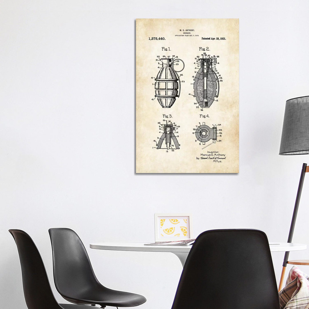 Hand Grenade by Patent77 - Wrapped Canvas Art Prints