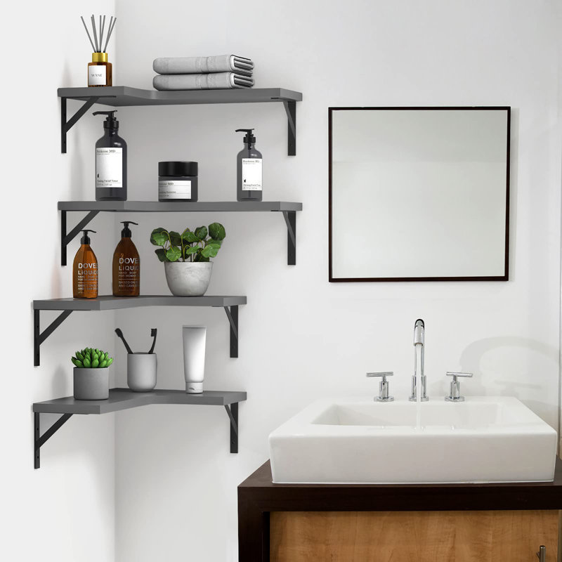 Ensemble de 4 tablettes murales en bois, Gris