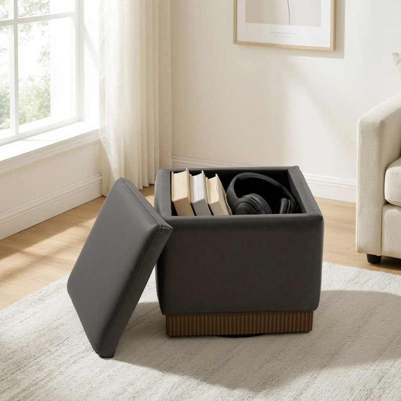 Repose-pieds l 18,5 po avec base pivotante à 360 ° en bois d'acacia entièrement assemblée, Gris