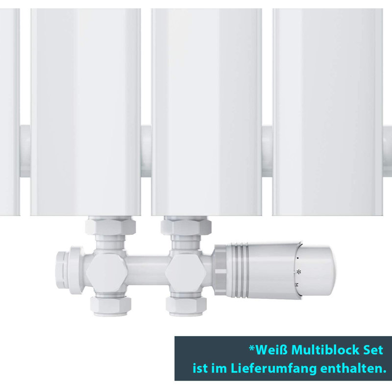 Shakia Horizontal Designer Radiator, White, 63cm H x 61.6cm W x 9cm D