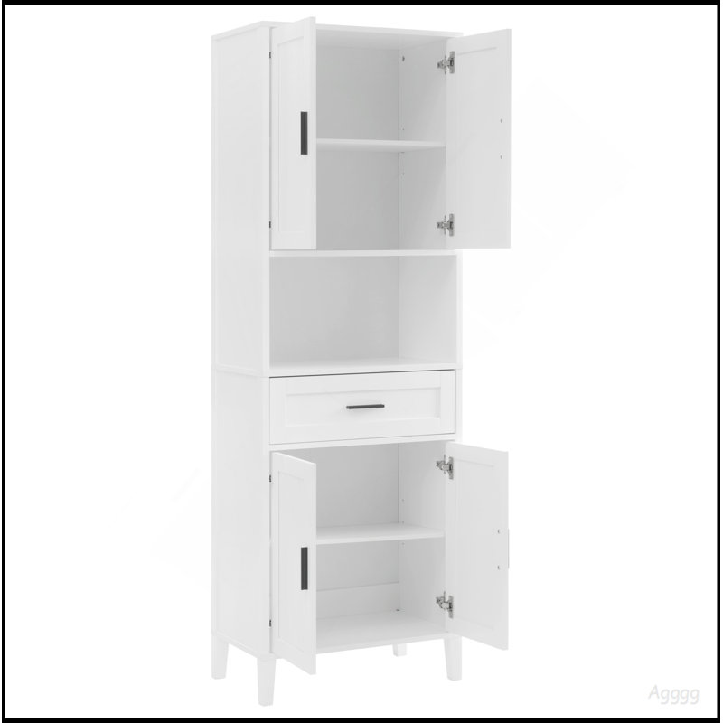 Grande armoire autoportante de 70,9 po de hauteur avec tiroir, 2 armoires, 4 portes à fermeture en douceur, 2 tablettes réglables, rangement ouvert, pour la salle de bain, le salon, la salle de lavage