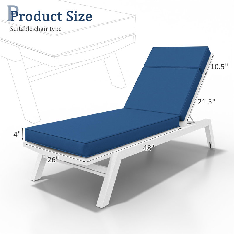 Coussin de chaise longue d'extérieur Wynee, L 25,8 po x P 79,75 po, Bleu