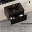 Meuble-lavabo flottant de 30 po avec lavabo, armoire de rangement moderne à rayures, tiroirs à fermeture en douceur, cuve à sable en quartz noir, finition noyer fumé, rails de rangement silencieux à texture ondulée, entièrement assemblé, facile