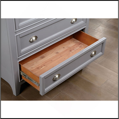 Commode de style transitionnel 1Pc Commode 9 tiroirs et boutons ronds en feutre avec tiroirs à roulement à billes à finition grise
