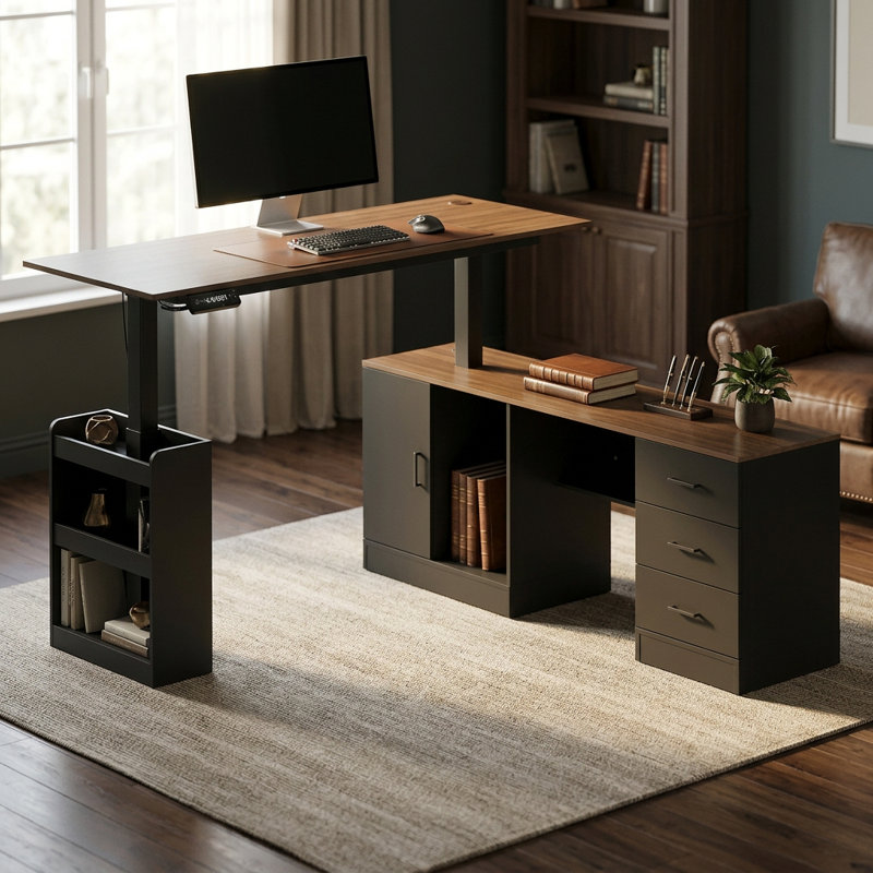 Bureau en L 63 po Cyril, Noir / brun