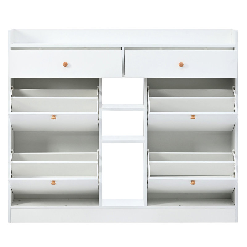 Armoire à chaussures à 2 entrées - blanc avec tiroirs, style moderne, peu encombrante, H 49,24 po x l 9,35 po x P 42,8 po