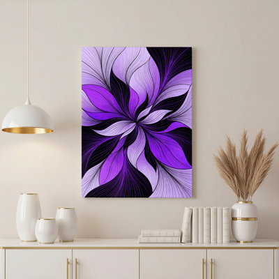 Purple Abstract Floral Pattern Canvas Wrapped Wall Art Oil Painting Print Set Of 1