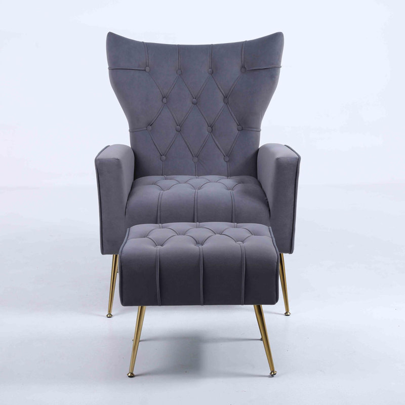 Fauteuil d'appoint moderne capitonné avec repose-pieds, Gris foncé